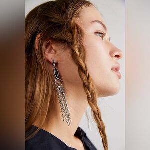 NWT Free people The Beat Goes On Dangle Earrings Elegant Silver and Black